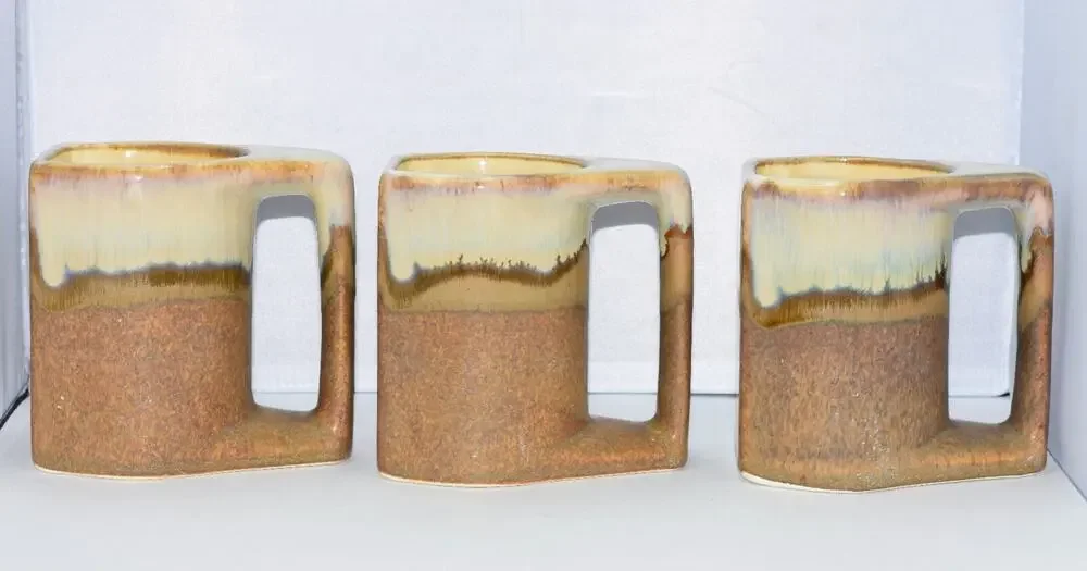 Mid-Century Rodolfo Padilla Drip Glaze Pottery Coffee Mugs 3pc Coffee Mug Set